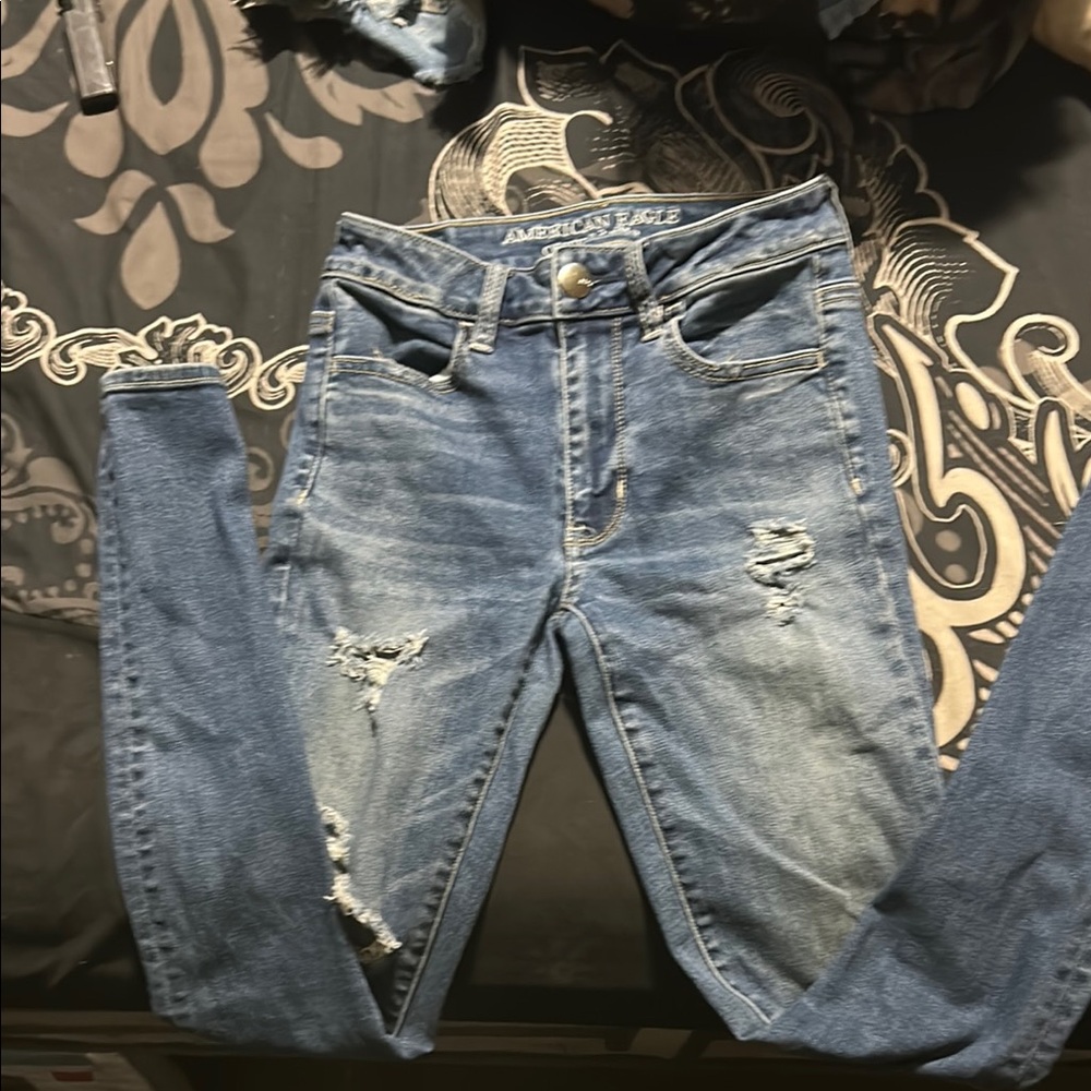 American Eagle Outfitters Blue Skinny Jeans Distressed